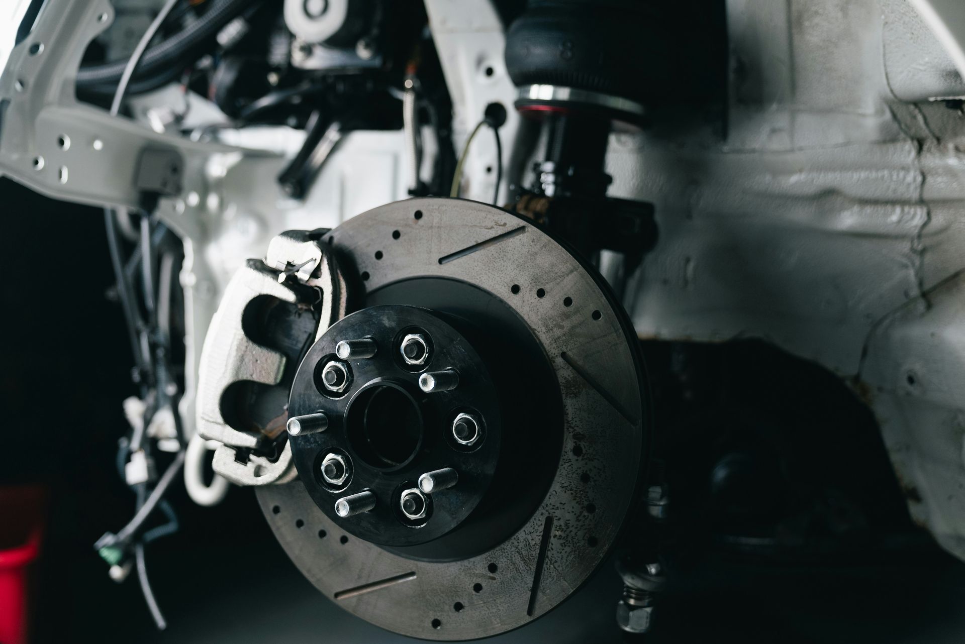 Close-up of a car's performance brake system